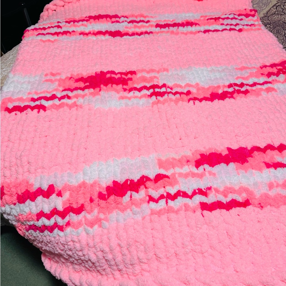 Cozy Pink and Camo Striped Blanket